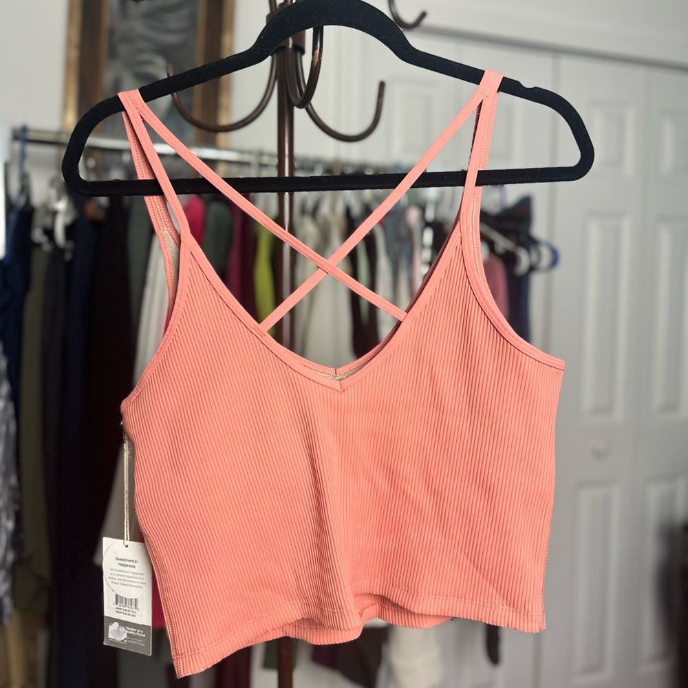 VUORI PEACHY PINK RIBBED CROP TANK TOP WOMEN’S SIZE X-LARGE - Picture 2 of 8
